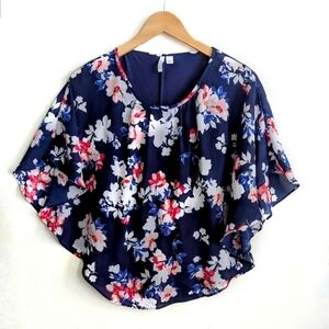 Elle Navy Floral Flutter Sleeve Blouse